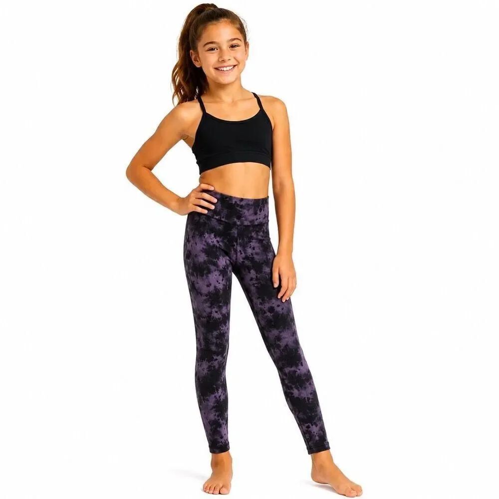 SO Sonoma Girls Purple Black Tie Dye Yoga Leggings Cotton Spandex Size 8